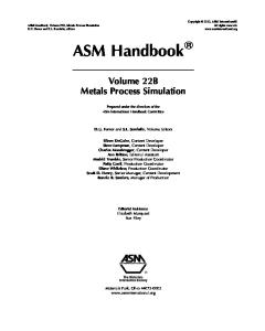 Asm Handbook Volume 22B: Metals Process Simulation
