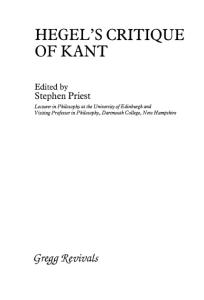 Hegel's Critique of Kant
