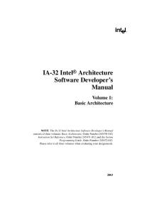 IA-32 Intel Architecture Software Developer's Manual, Vol. 1: Basic Architecture (Basic Architecture, Volume 1)