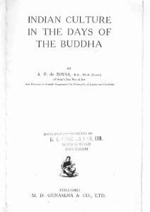 Indian culture in the days of the Buddha,
