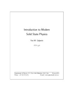 Introduction To Modern Solid State Physics