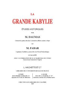 La grande Kabylie, études historiques