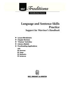 Language and Sentence Skills Practice: Support for Warriner's Handbook: Introductory Course (Holt Traditions Introductory Course)