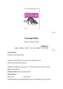 Learning Python (Help for Programmers)