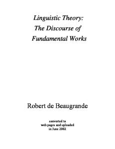 Linguistic Theory: The Discourse of Fundamental Works