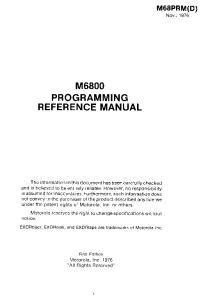 M6800 Programming Reference Manual