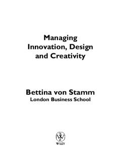 Managing Innovation, Design and Creativity