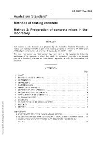 Methods of testing concrete. Methods 2, Preparation of concrete mixes inthe laboratory