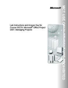 Microsoft Office Project 2007 Managing Project Lab Manual