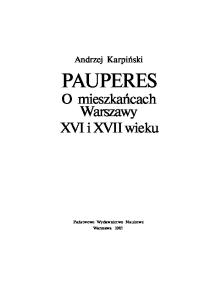 Pauperes, o mieszkańcach Warszawy szesnastego i siedemnastego wieku