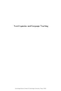 Sociolinguistics and Language Teaching (Cambridge Applied Linguistics)