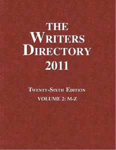 The Writers Directory 2011, Volume 2: M-Z (26th Edition)