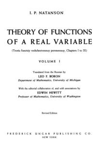 Theory of functions of a real variable, vol. 1,