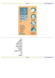 What You Need to Know Before You Invest: An Introduction to the Stock Market and Other Investments